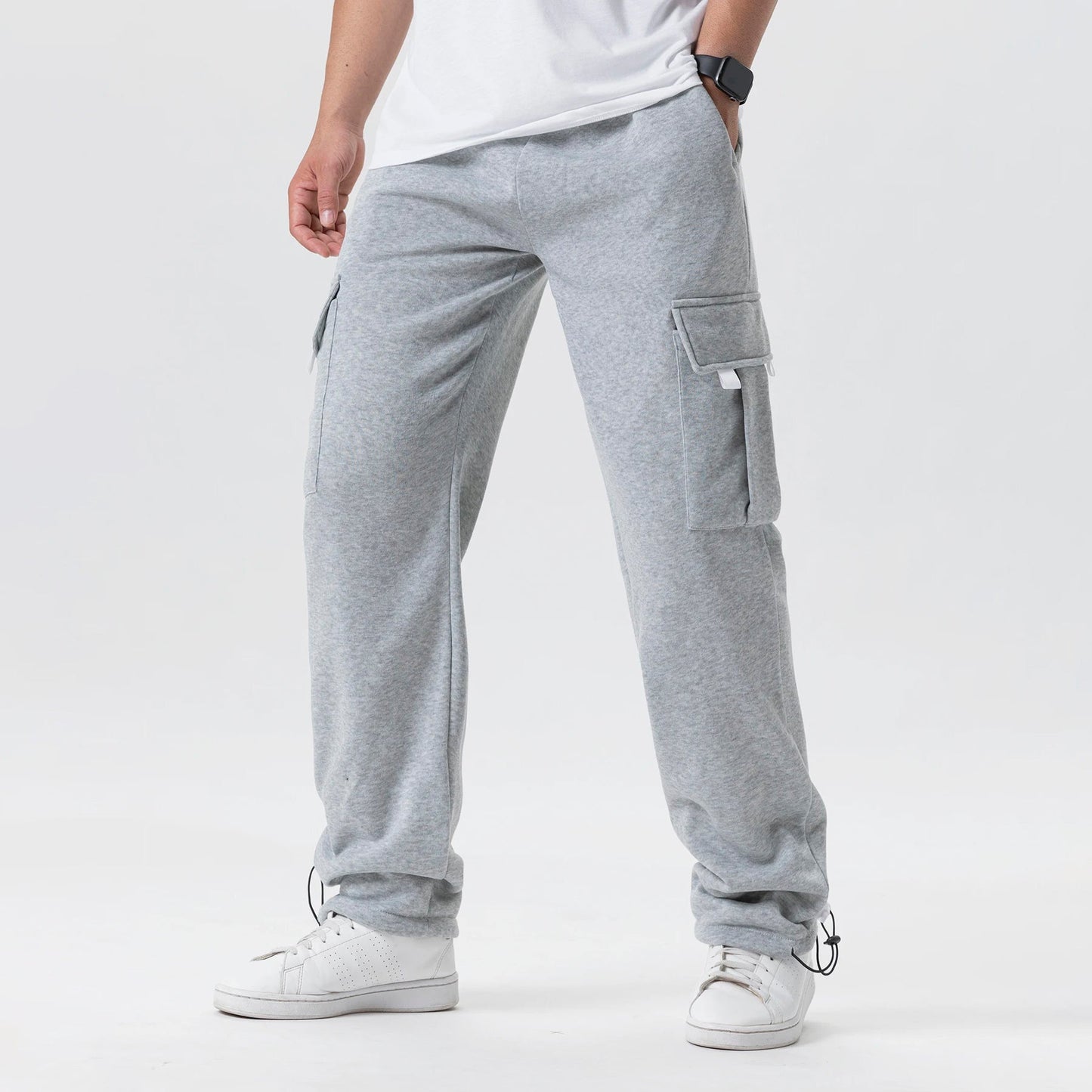 TrendAura Mens Thermal Streetwear Jogger Pants With Cargo Pockets Insulated For Cold Weather