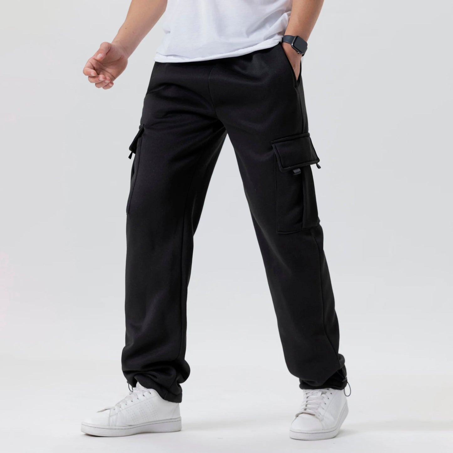 TrendAura Mens Thermal Streetwear Jogger Pants With Cargo Pockets Insulated For Cold Weather