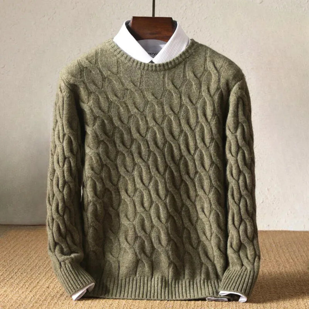 Men's Premium Wool Knit Sweater With Cable Knit Design For Timeless Cozy Winter Style