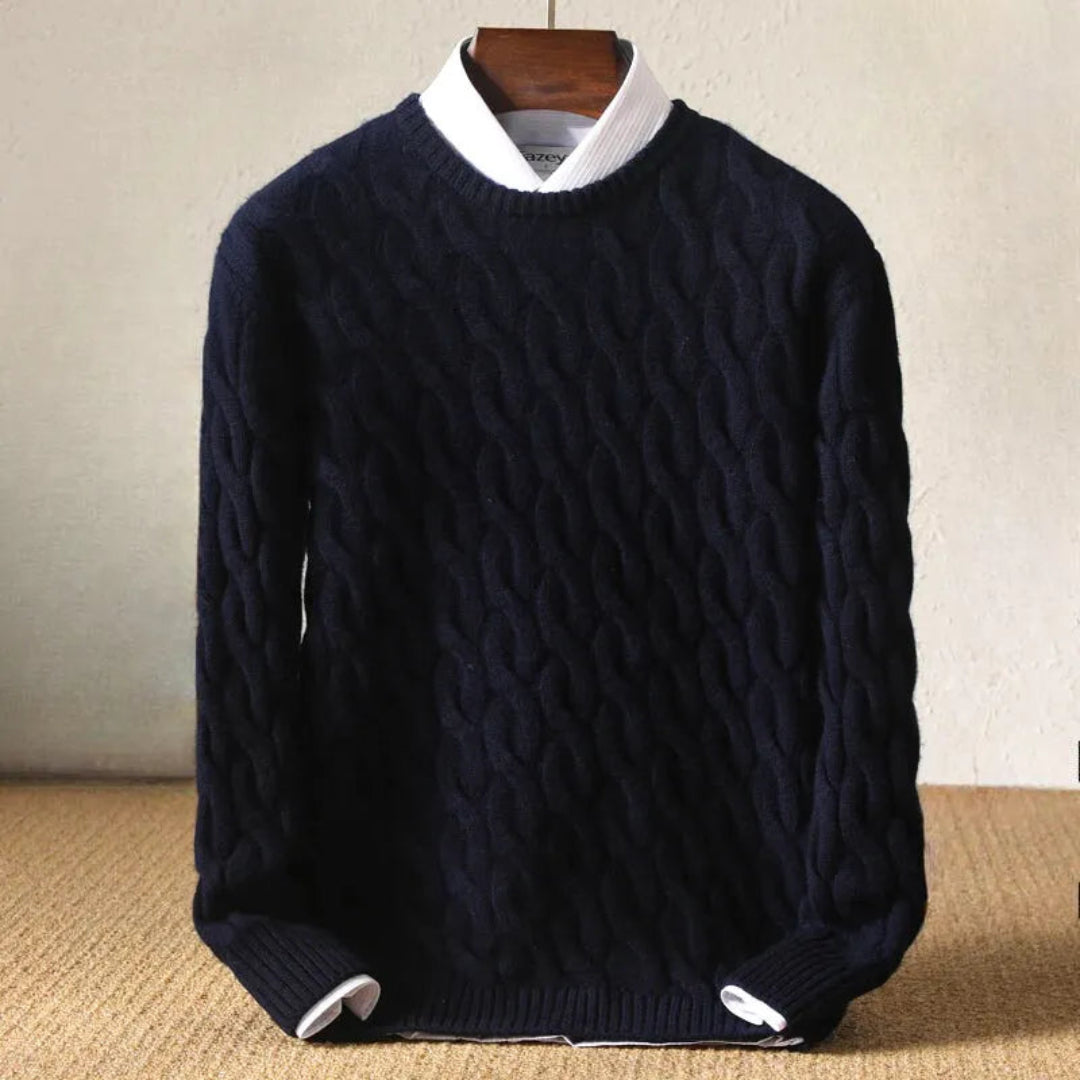 Men's Premium Wool Knit Sweater With Cable Knit Design For Timeless Cozy Winter Style