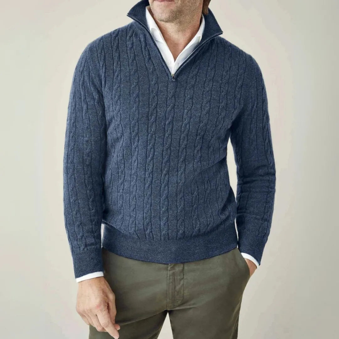 Knit Sweater With Quarter Zip For Unisex Warmth And Breathable Comfort Cable Knit