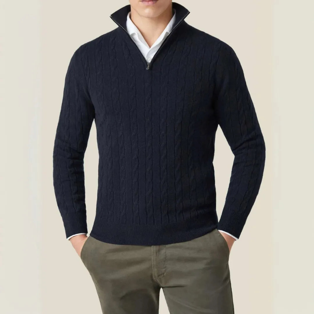 Knit Sweater With Quarter Zip For Unisex Warmth And Breathable Comfort Cable Knit