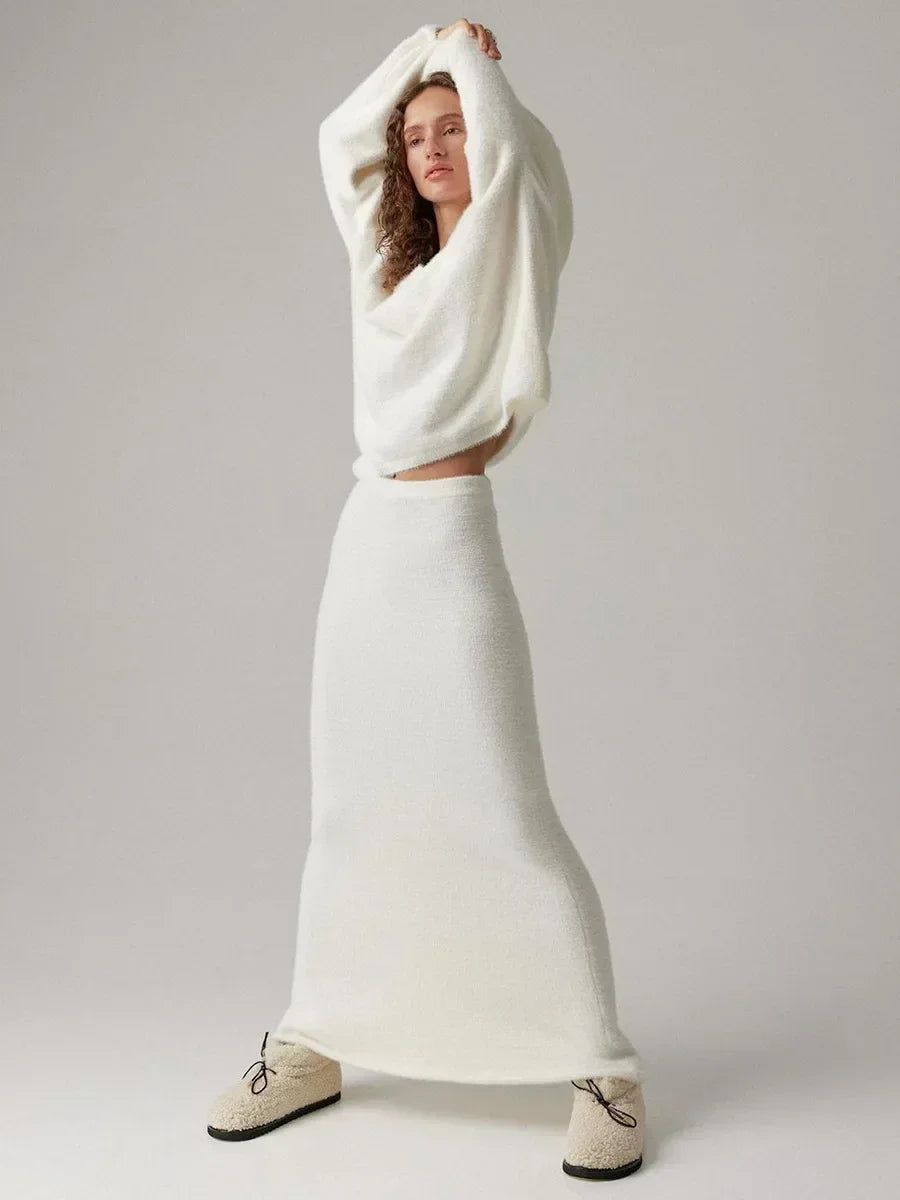 Knitted Sweater And Skirt Set For Women Cozy Warm Autumn Winter Fashion V Neck Design For Casual Wear