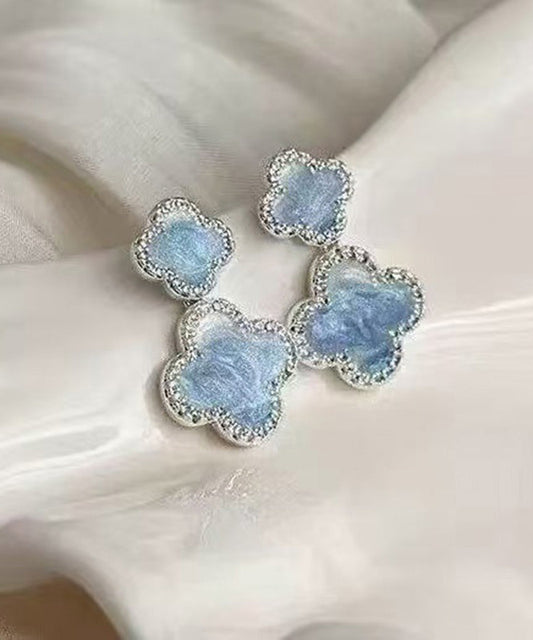 Boucles d'oreilles pendantes florales en alliage de cristal de cuivre bleu style glaçure goutte à goutte - TrendAura