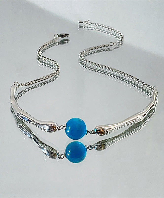 Collier avec pendentif en perles rondes en acier inoxydable bleu - TrendAura