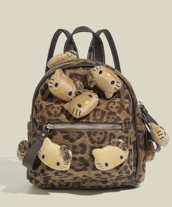 Sac à dos en simili-daim décoré style léopard marron Hellow KT - TrendAura