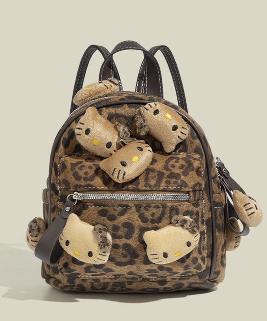 Sac à dos en simili-daim décoré style léopard marron Hellow KT - TrendAura