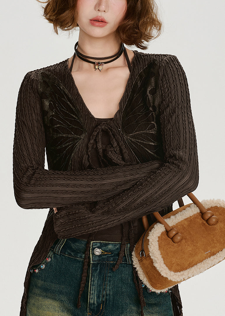 Gilets en coton à lacets papillon style chocolat, printemps - TrendAura