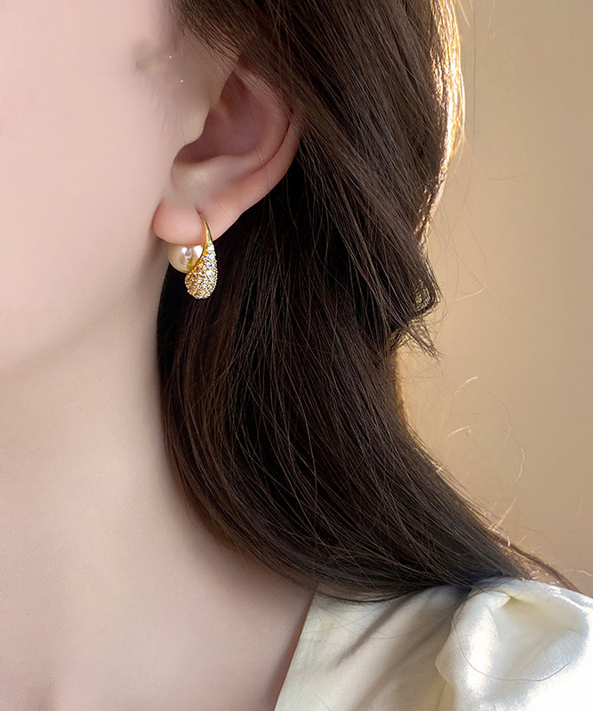 Boucles d'oreilles créoles en alliage de cuivre doré et perles de zircon - TrendAura