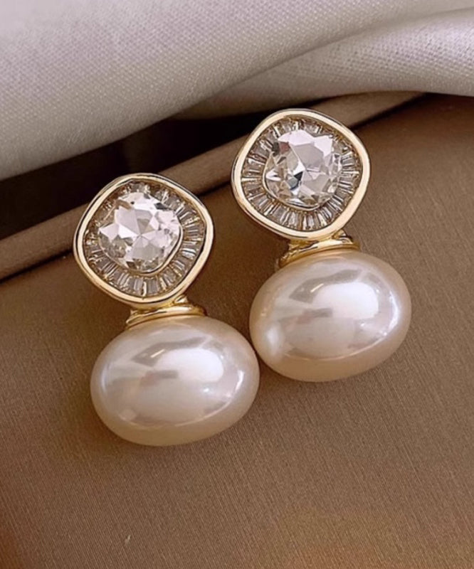 Boucles d'oreilles à tige en alliage de cuivre doré et perles de zircon - TrendAura