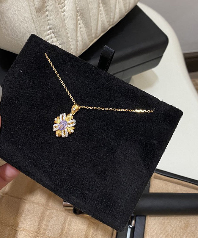 Collier avec pendentif tournesol en cuivre doré et zircon - TrendAura