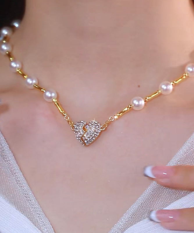 Collier avec pendentif en argent sterling doré et perle et zircon - TrendAura