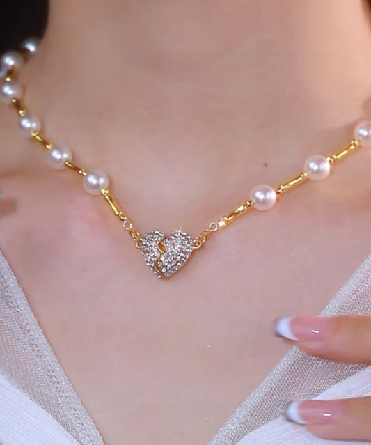 Collier avec pendentif en argent sterling doré et perle et zircon - TrendAura