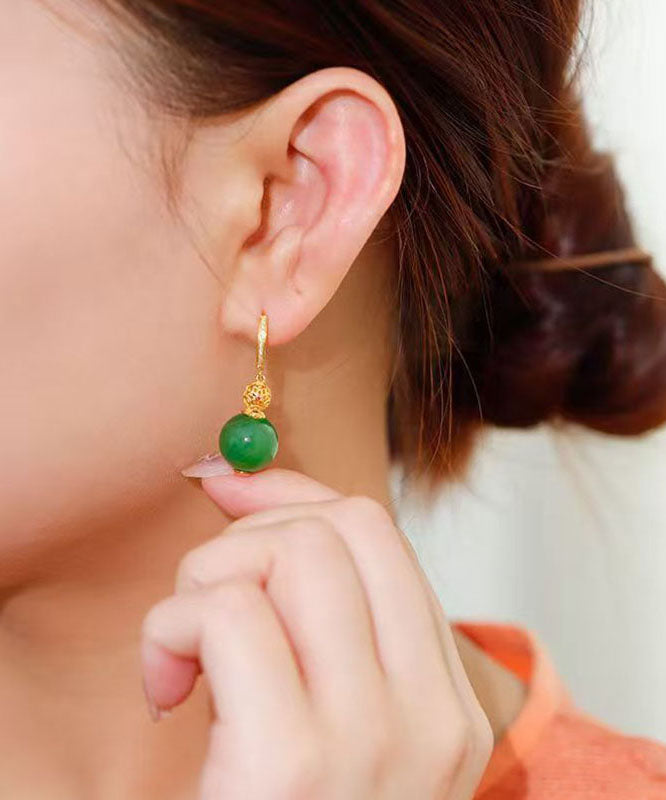 Boucles d'oreilles pendantes en jade doré sur argent Style Green Stelring - TrendAura