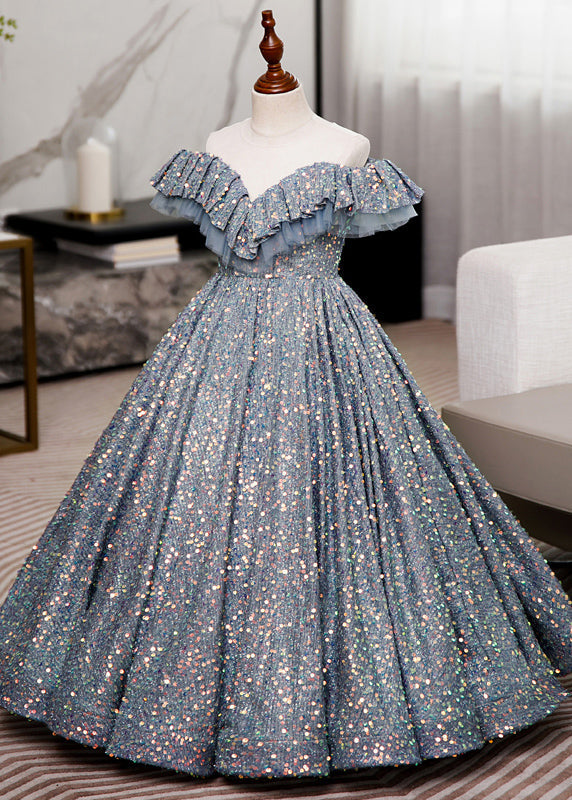 Robe longue d'été à paillettes froissées et asymétrique pour enfants - TrendAura