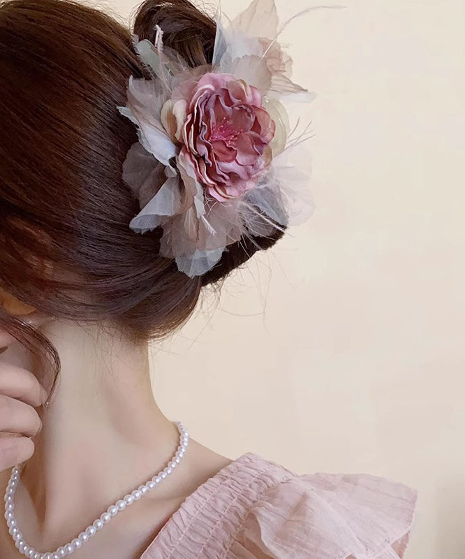 Épingle à cheveux florale en tissu acrylique rose de style - TrendAura