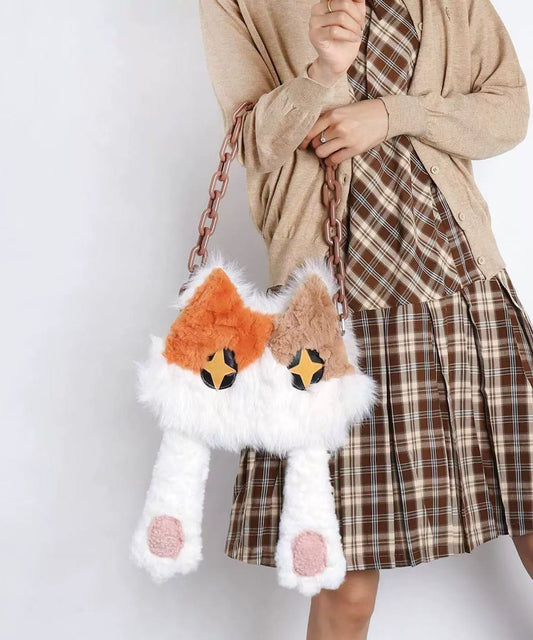Sac à bandoulière en fourrure duveteuse style chat blanc asymétrique - TrendAura