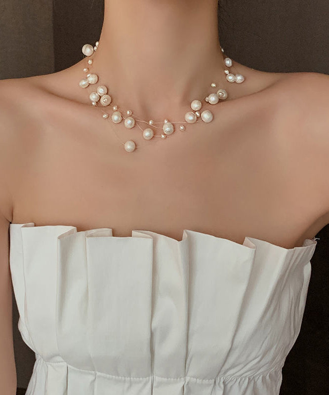 Collier princesse en acier inoxydable blanc avec perles - TrendAura