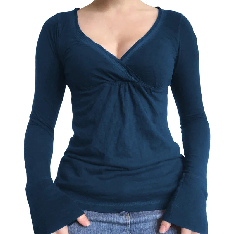 Stylish long-sleeve shirt for women with V-neck