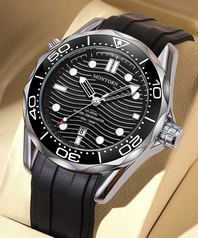 Montres élégantes pour hommes en silicone avec mouvement à quartz en métal noir - TrendAura