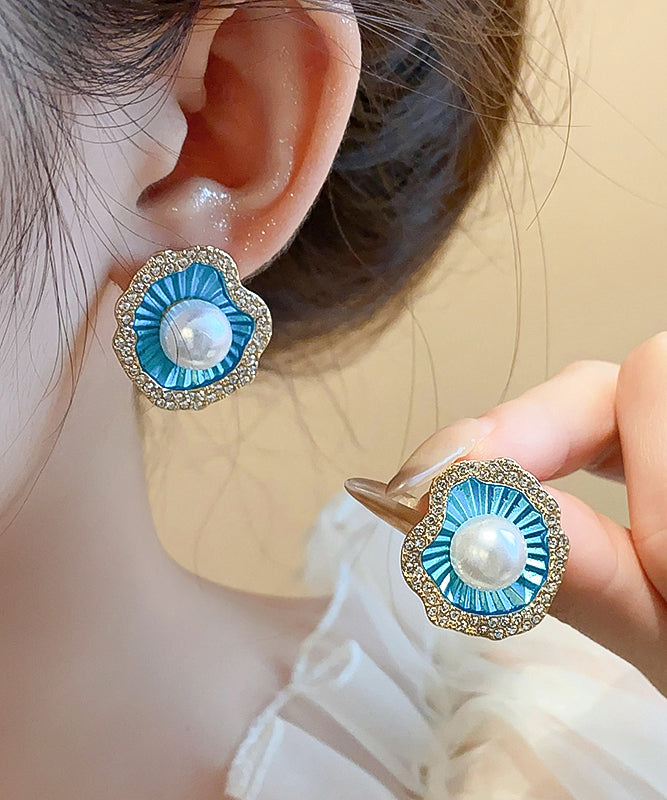 Boucles d'oreilles à tige élégantes en alliage de zircon bleu - TrendAura