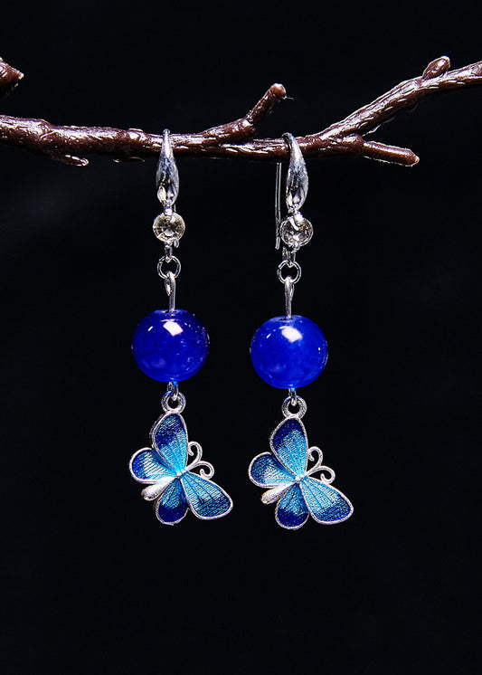 Boucles d'oreilles pendantes élégantes en pierre précieuse papillon bleu - TrendAura
