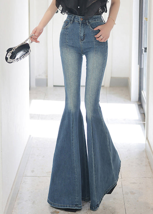 Pantalon évasé en denim slim à poches bleues élégantes pour l'automne - TrendAura