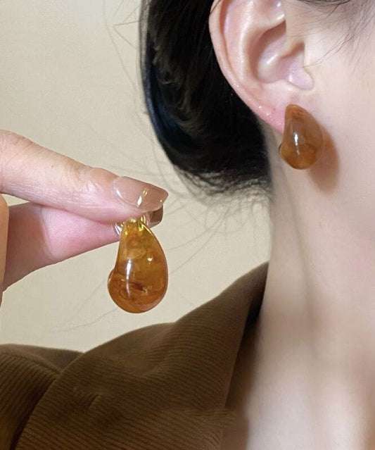 Boucles d'oreilles créoles élégantes en cuivre brun surdoré avec pierres précieuses - TrendAura