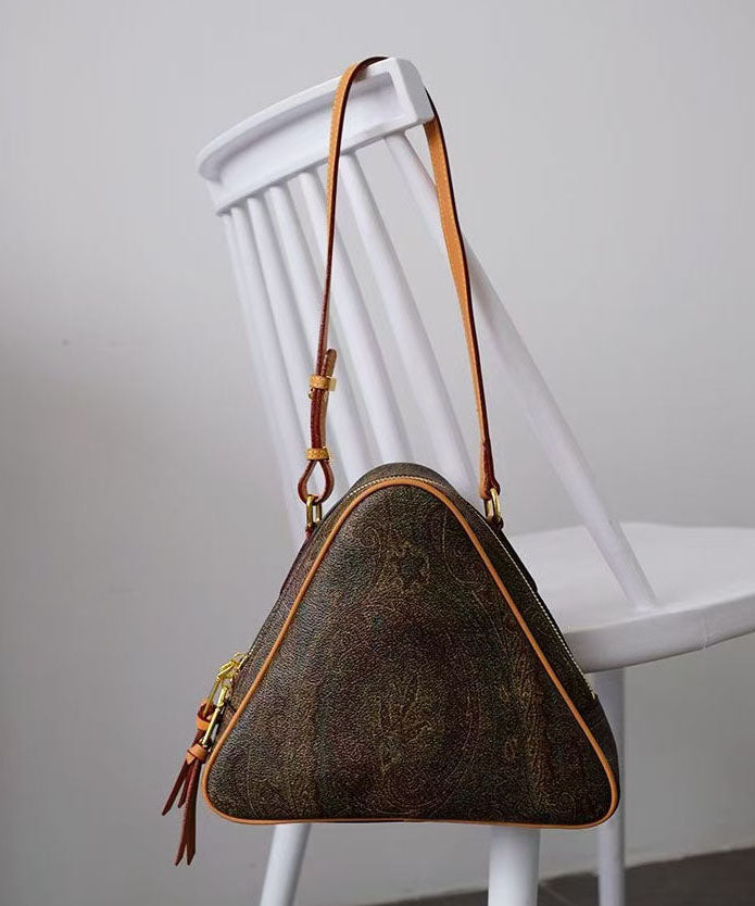 Sac bandoulière élégant en cuir jacquard marron triangulaire - TrendAura