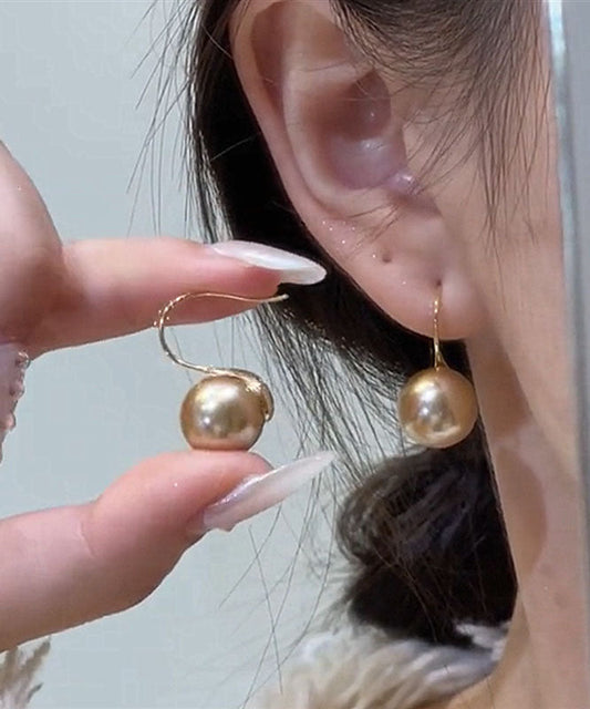 Boucles d'oreilles à tige élégantes en alliage d'acier inoxydable couleur champagne avec perles - TrendAura