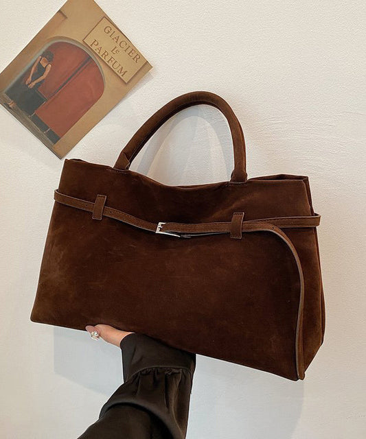 Sac fourre-tout élégant en daim de grande capacité, couleur café - TrendAura