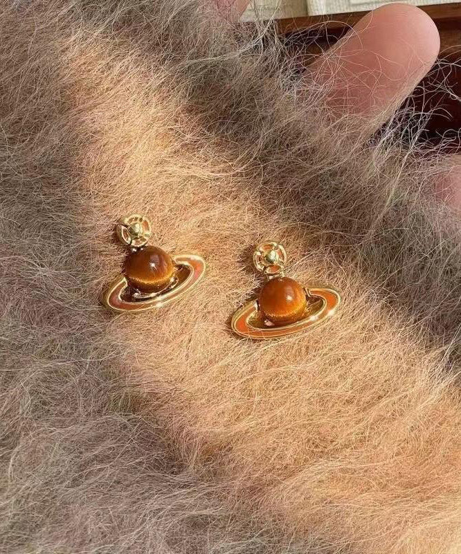 Boucles d'oreilles pendantes élégantes en argent sterling avec surdorure goutte à goutte et planètes - TrendAura