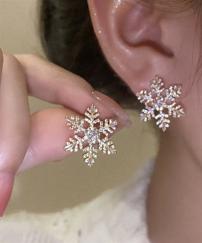 Boucles d'oreilles à tige élégantes en alliage d'or et zircon en forme de flocon de neige - TrendAura