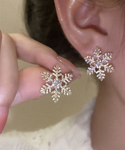 Boucles d'oreilles à tige élégantes en alliage d'or et zircon en forme de flocon de neige - TrendAura