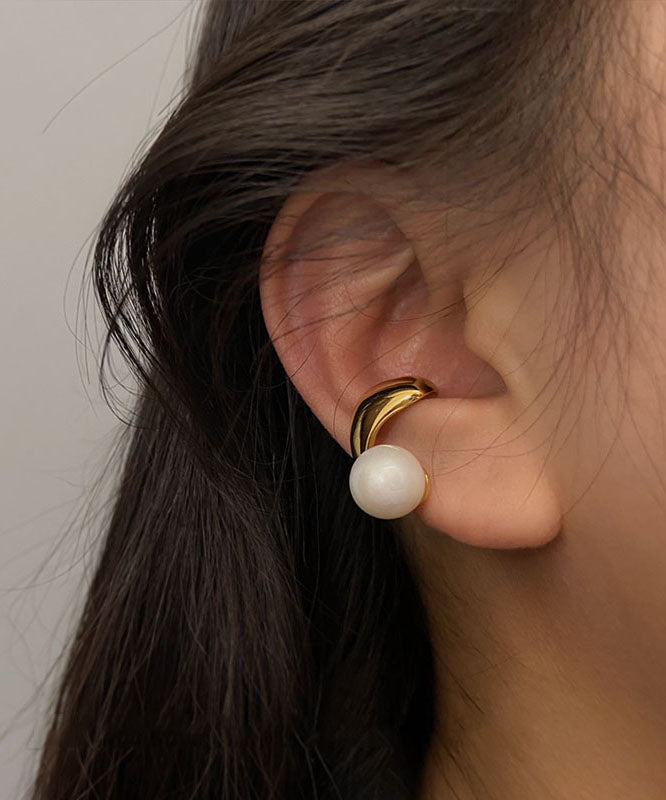 Boucles d'oreilles créoles élégantes en alliage de cuivre doré et perles - TrendAura