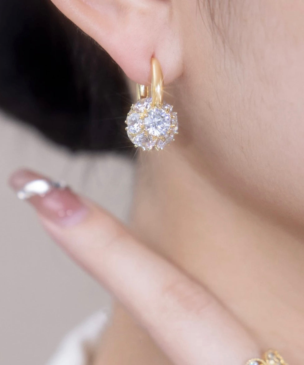 Boucles d'oreilles créoles élégantes en alliage de cuivre doré et zircon - TrendAura