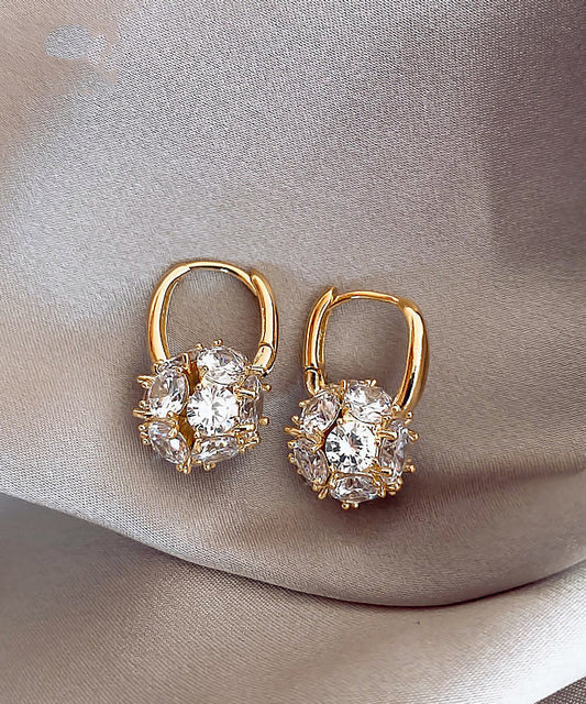 Boucles d'oreilles créoles sphériques élégantes en alliage de cuivre doré et zircon - TrendAura