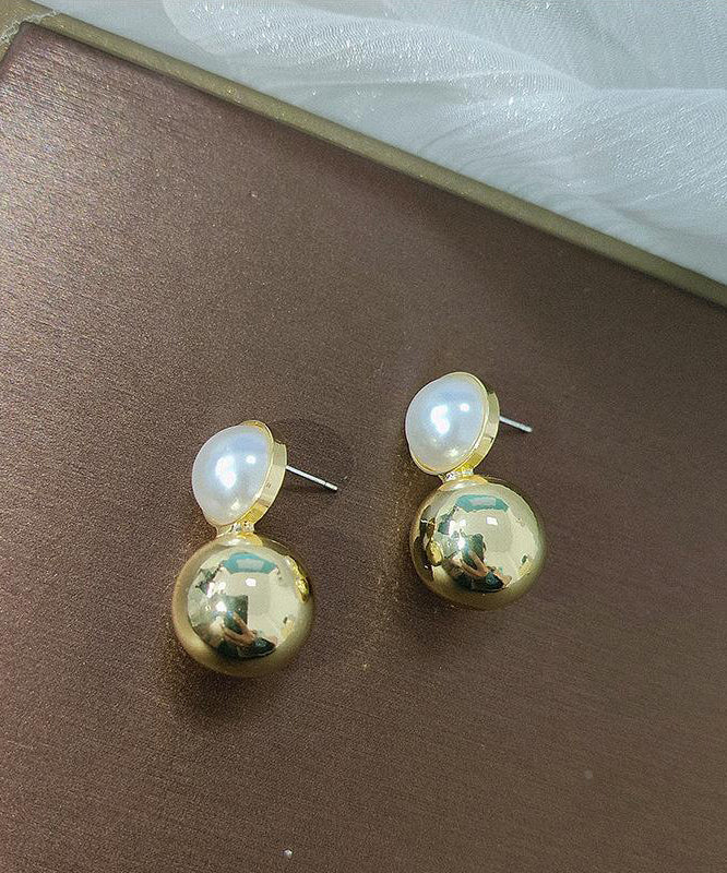 Boucles d'oreilles à tige élégantes en or et cuivre doré avec perles - TrendAura