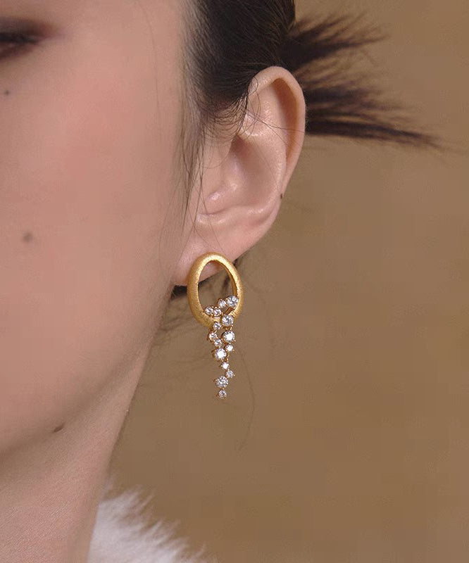 Boucles d'oreilles pendantes élégantes en cuivre doré et zircon - TrendAura