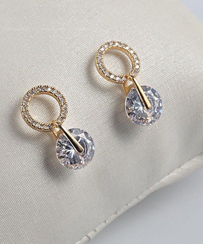 Boucles d'oreilles à tige élégantes en alliage de métal doré et zircon - TrendAura