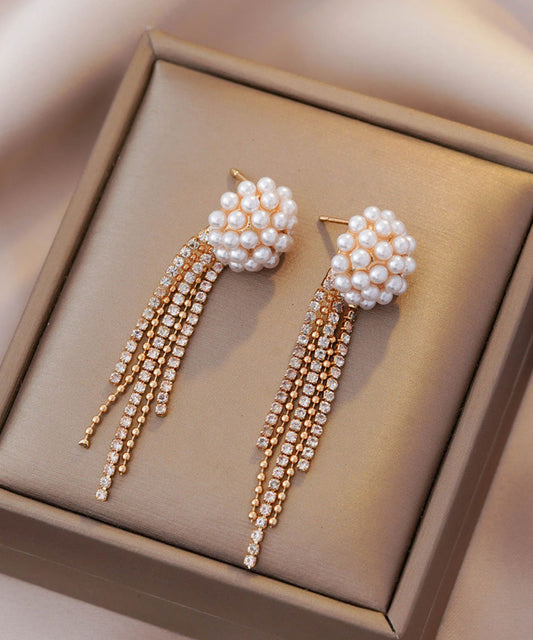 Boucles d'oreilles pendantes élégantes en or, argent et argent avec perles surdorées - TrendAura