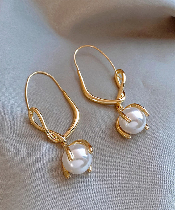 Boucles d'oreilles créoles élégantes en acier inoxydable doré avec perles - TrendAura