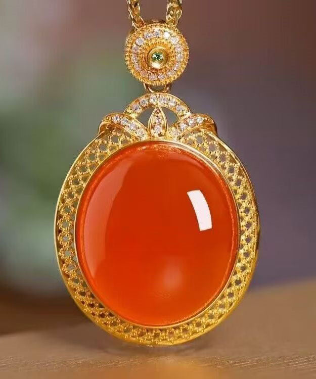 Collier pendentif élégant en argent sterling plaqué or et incrustations d'agade - TrendAura