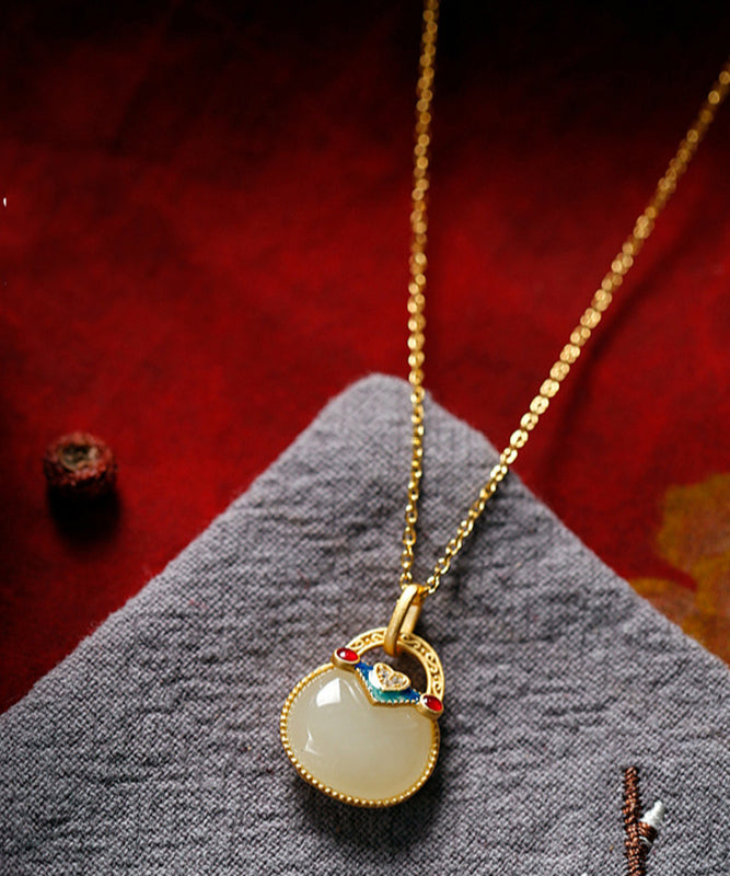Collier élégant avec pendentif en argent sterling et jade doré - TrendAura