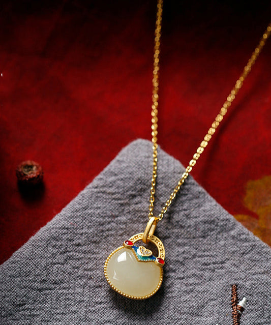 Collier élégant avec pendentif en argent sterling et jade doré - TrendAura