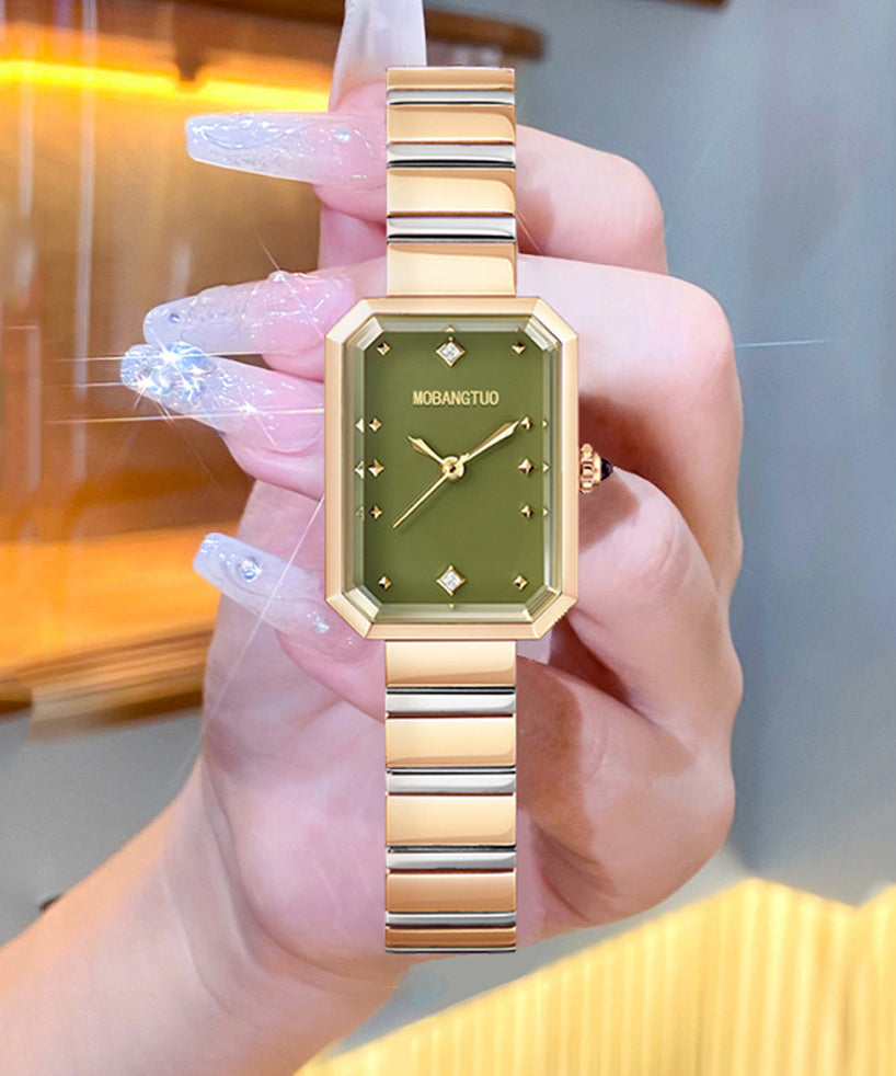 Montres carrées élégantes en acier inoxydable vert avec cristal saphir - TrendAura