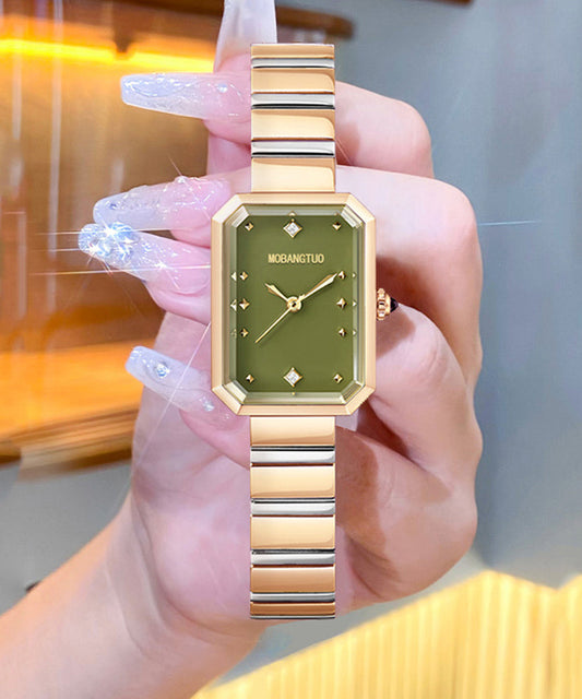 Montres carrées élégantes en acier inoxydable vert avec cristal saphir - TrendAura