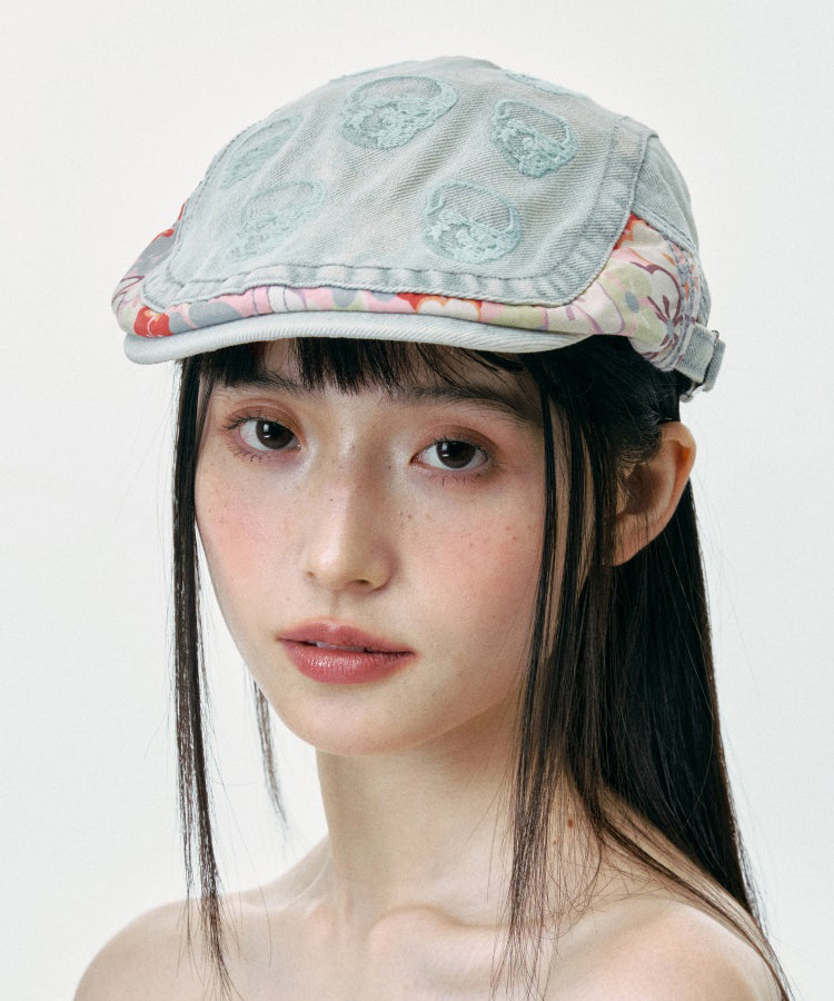 Élégant chapeau breton en denim bleu clair brodé - TrendAura
