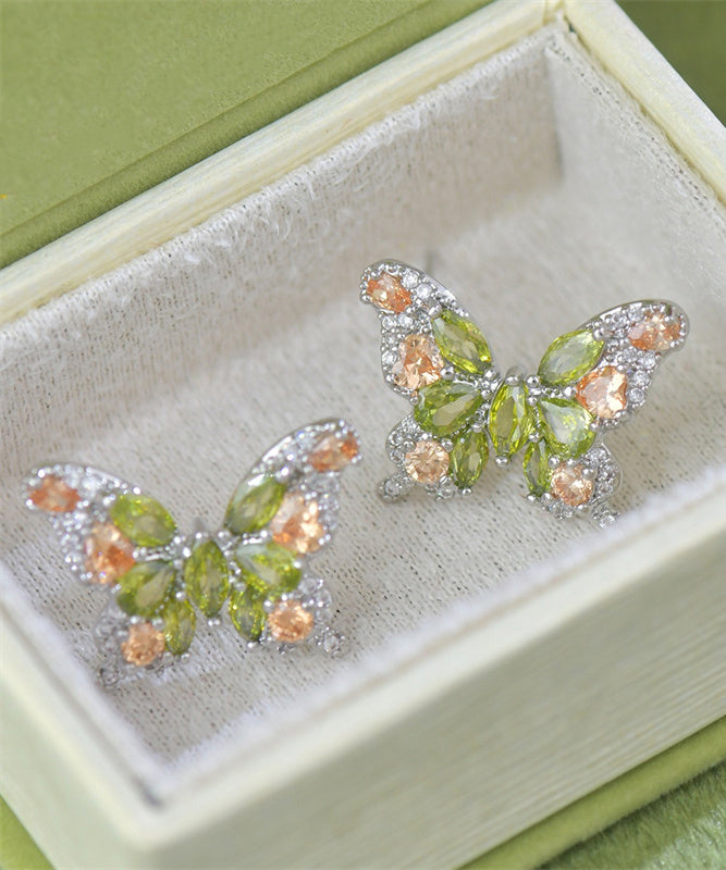 Boucles d'oreilles papillon élégantes en cuivre vert clair avec zircon surdoré - TrendAura