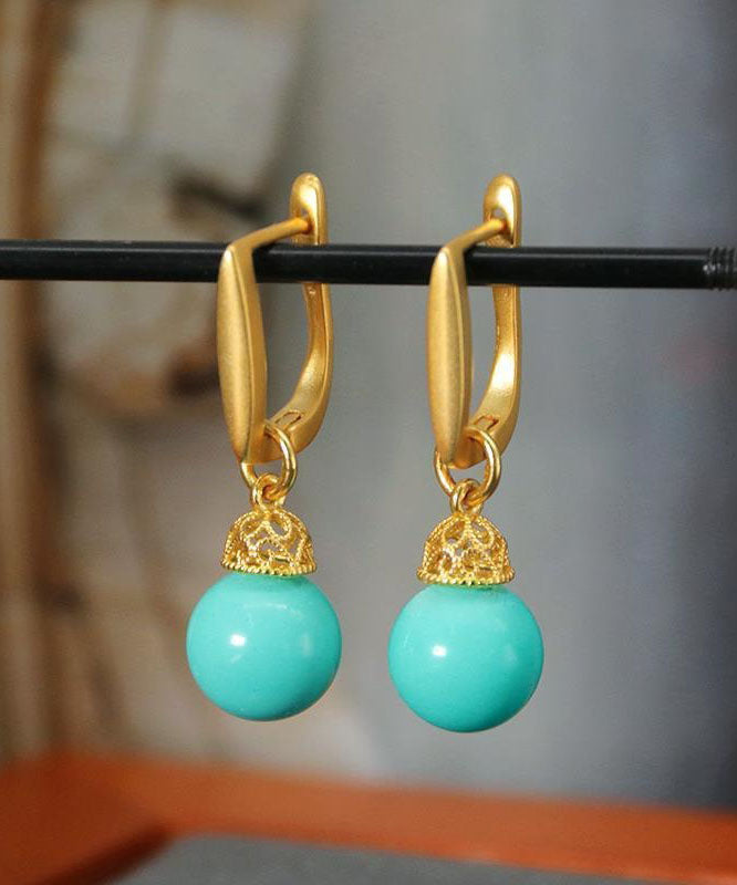 Boucles d'oreilles pendantes turquoise élégantes en argent sterling vert clair doré - TrendAura